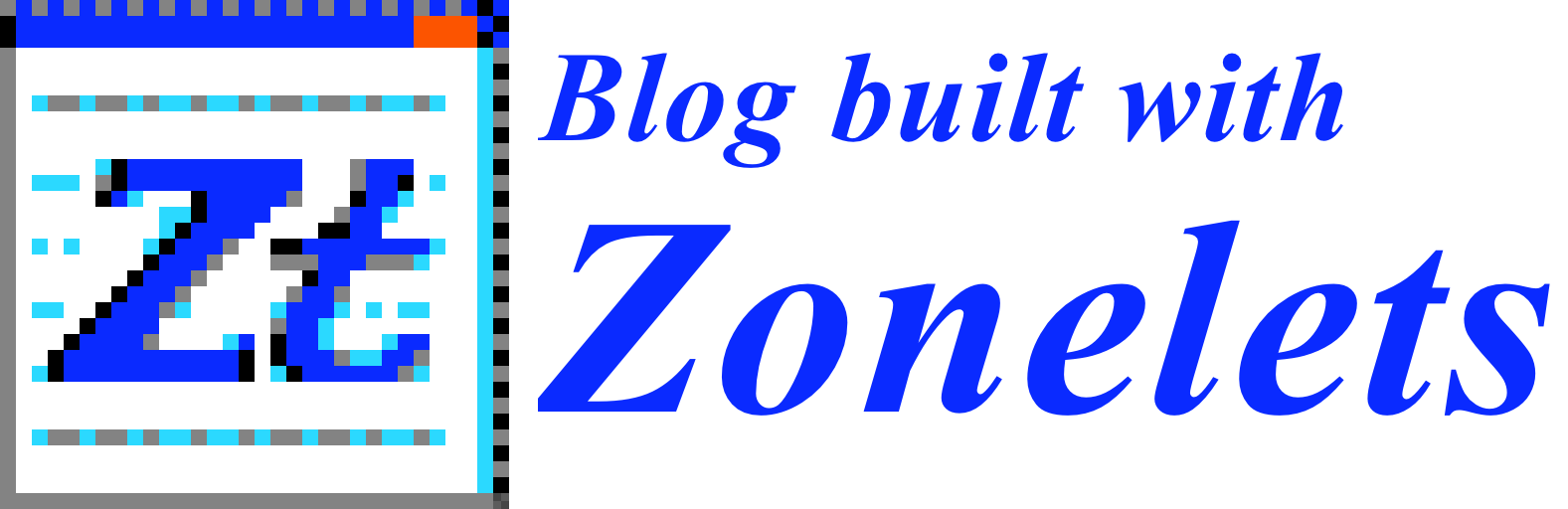 The Zonelets logo, a blue Z and T in a computer pop-up window, next to blue text reading 'Blog built with Zonelets.'